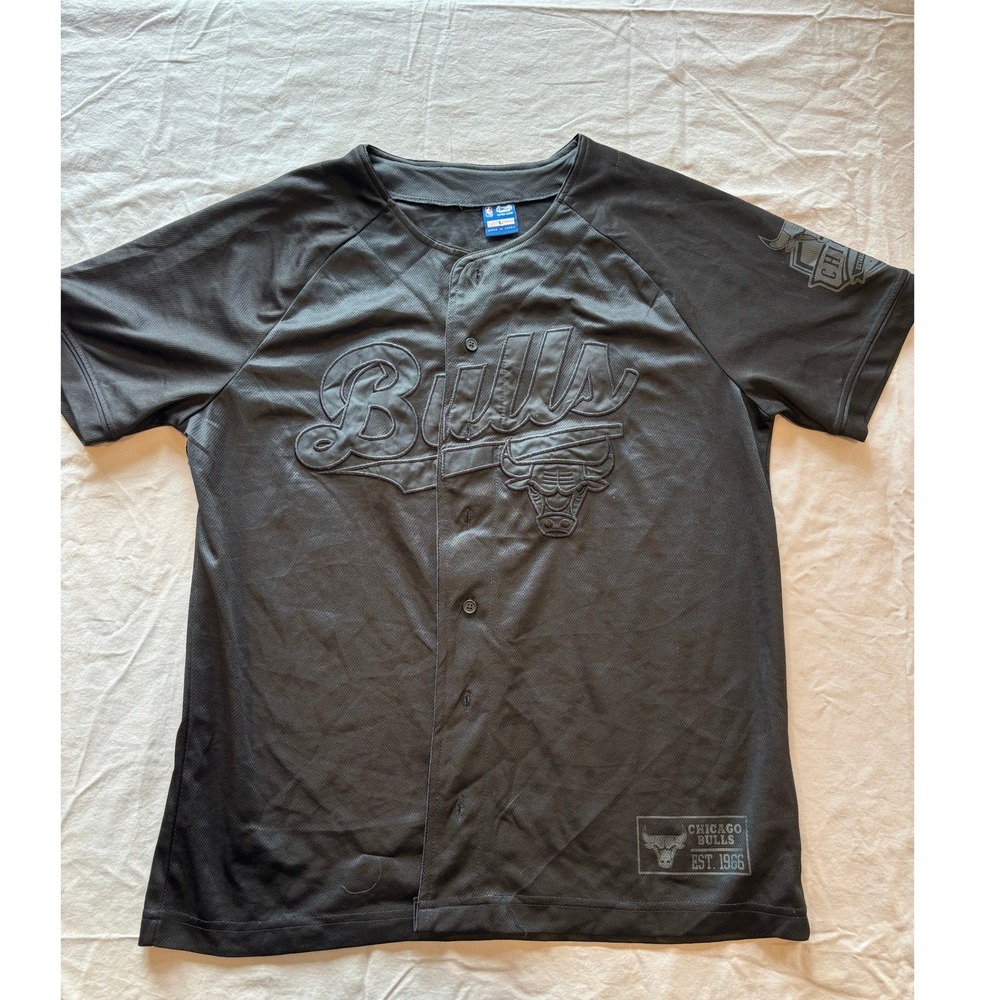 NBA Ultra Game Chicago Bulls Baseball Jersey Black Embossed Mens Large Shirt